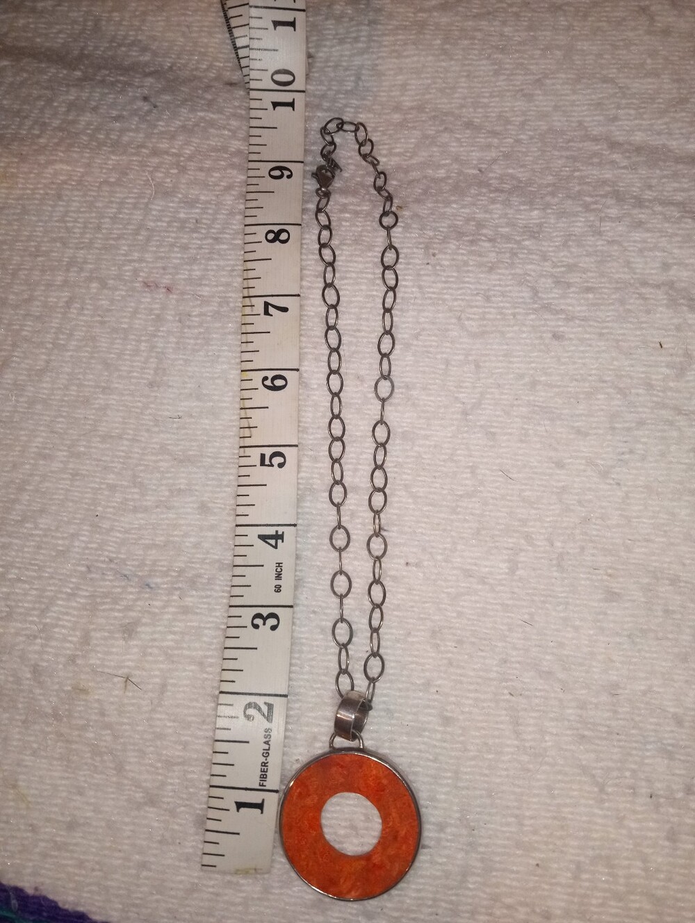 Silpada Orange/Coral Round Disc Pendant Oxidized Necklace